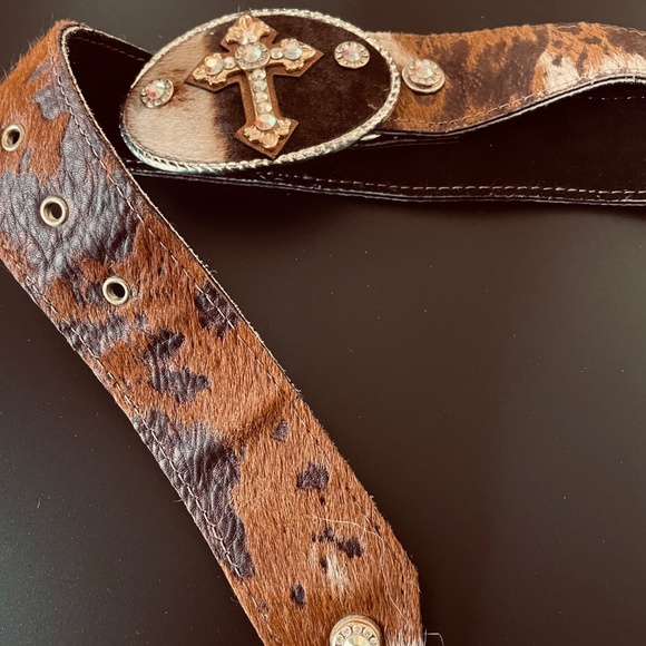 MICHELLE MONROE~Pony hair belt~Gold/silver buckle/Swarovski crystals~Made in USA - Picture 4 of 4